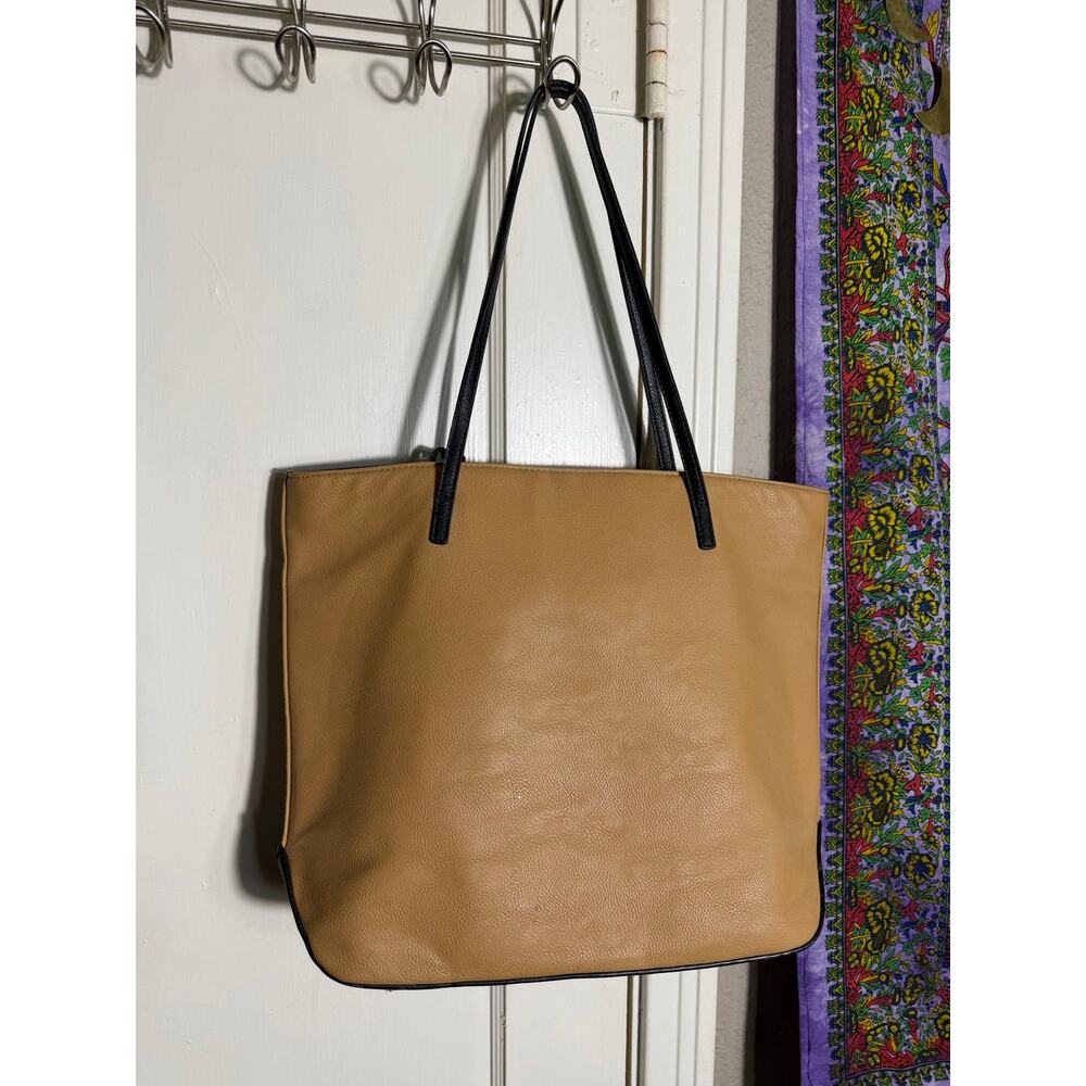Nine West Large Tan Black Faux Leather Tote Bag Shoulder Purse Work Laptop - Picture 3 of 7